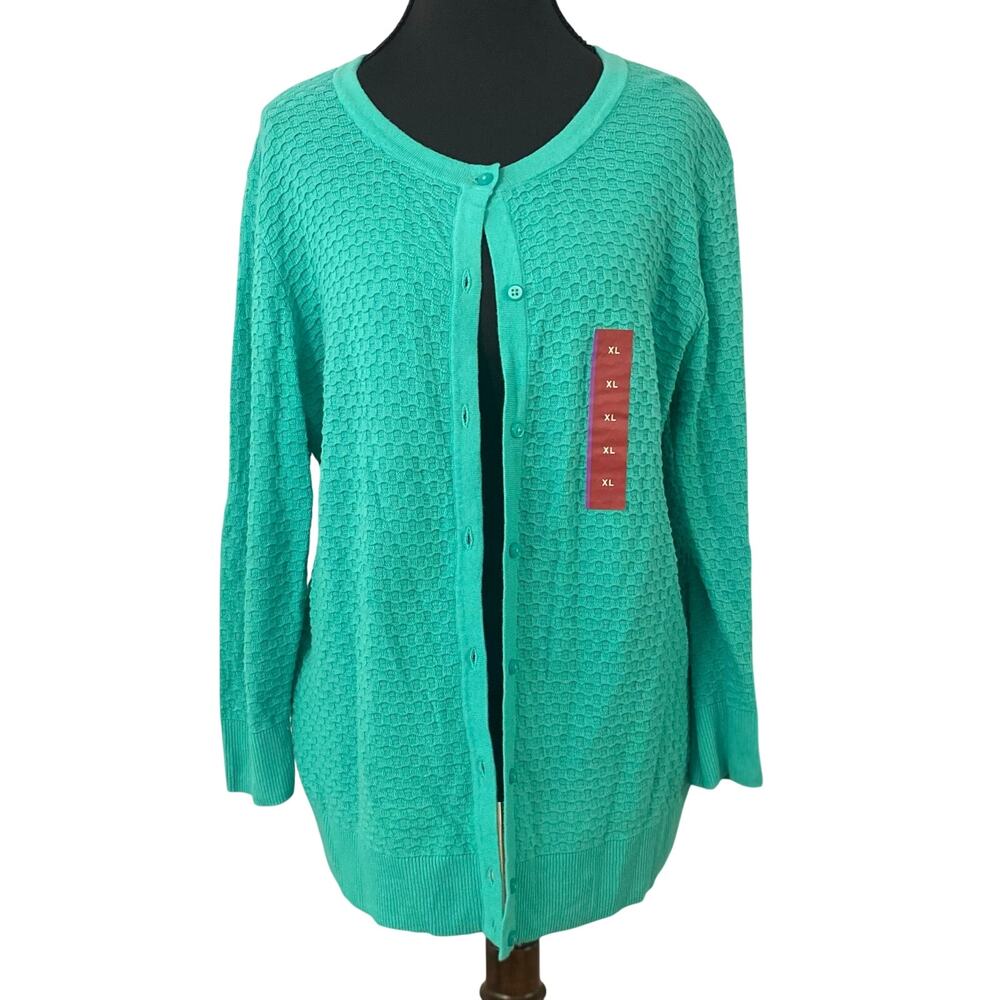 NWT Merona XL Teal Green Textured Cotton Button Front Cardigan Layering Preppy